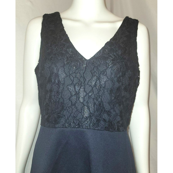 Enfocus Studio Navy Blue Lace Bodice Midi High Low Halter Dress - Size 10 - Picture 3 of 9